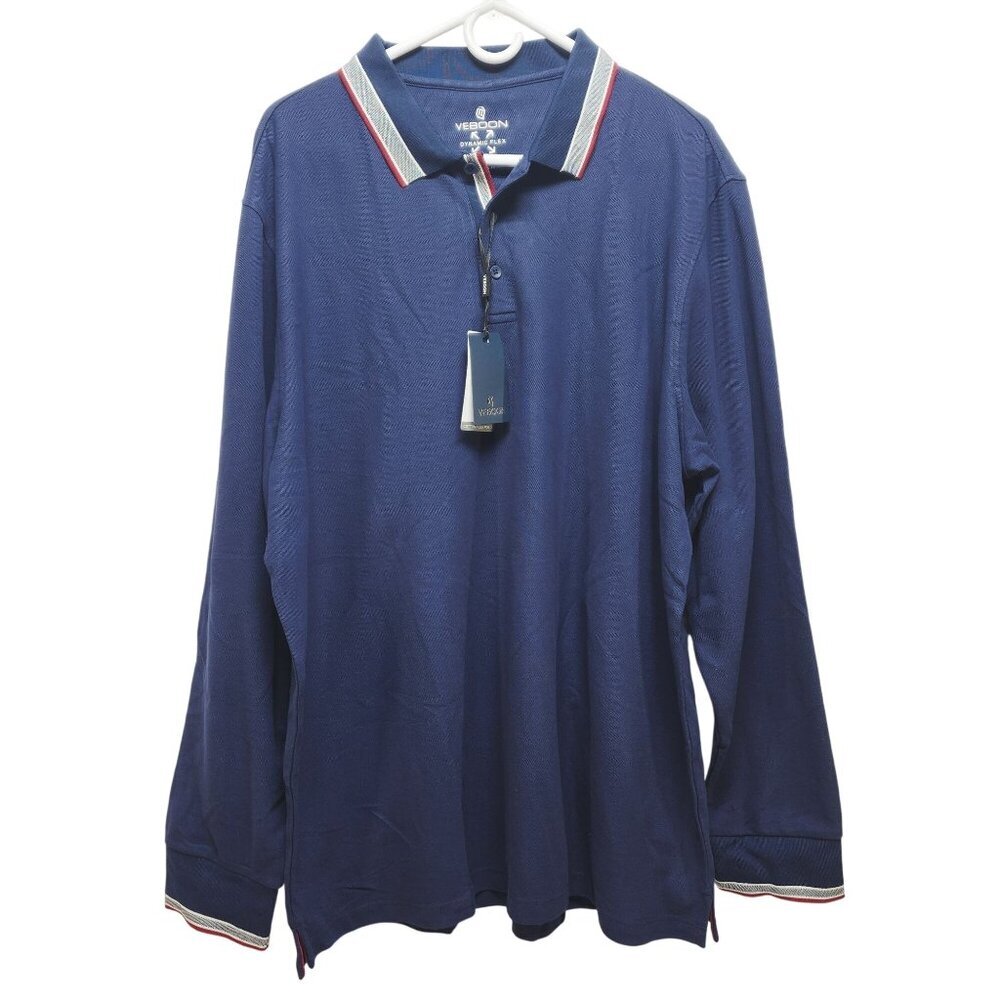 Veboon Mens Size 2XL Long Sleeve Polo Shirt Dynamic Flex Navy Blue